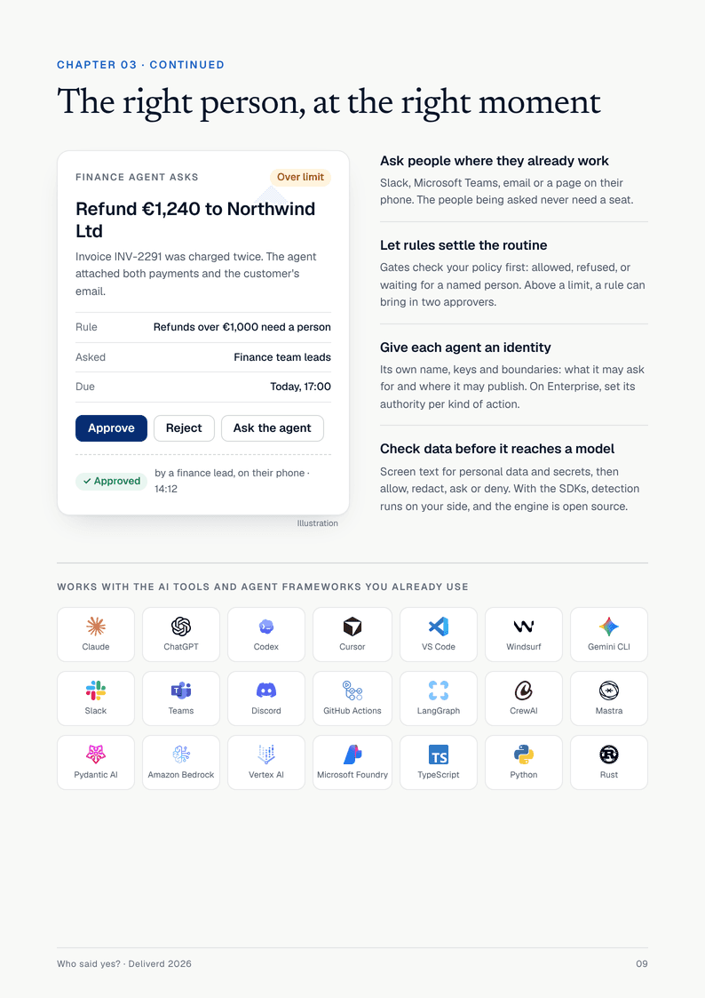 A page showing an approval request and the tools Deliverd works with